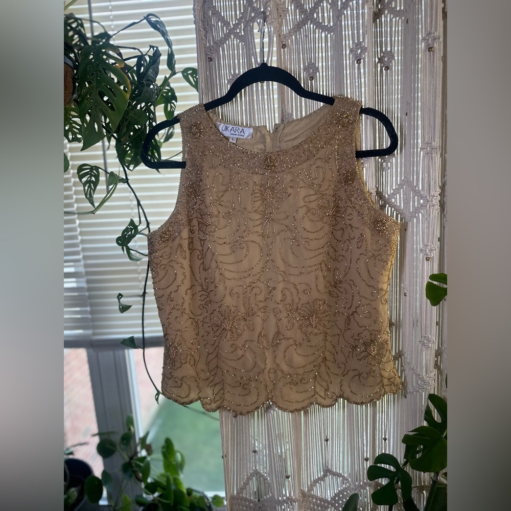 NWT champagne gold beaded blouse L